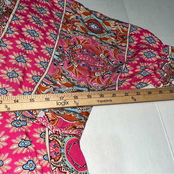 ePretty Pink Paisley Print V Neck Tie Back Dress Size Medium - Picture 7 of 15